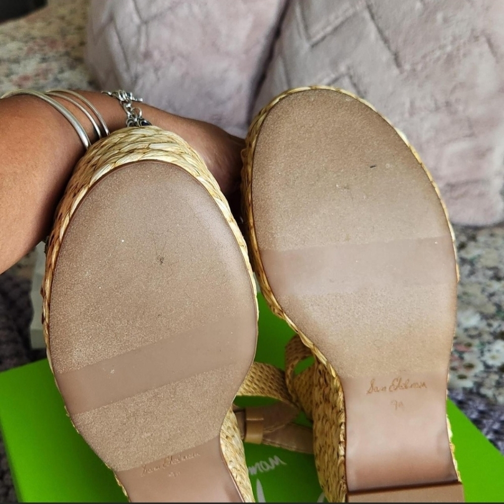 Sz 9.5 Sam Edelman Raffia Wedge Sandals - Natural - Picture 4 of 4